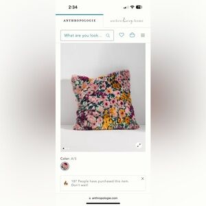 Anthropologie Faux-Fur Floral Jacquard Pillow • EUC